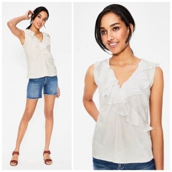 Boden Alicia White Ruffle Sleeveless Blouse 4 - Picture 1 of 6